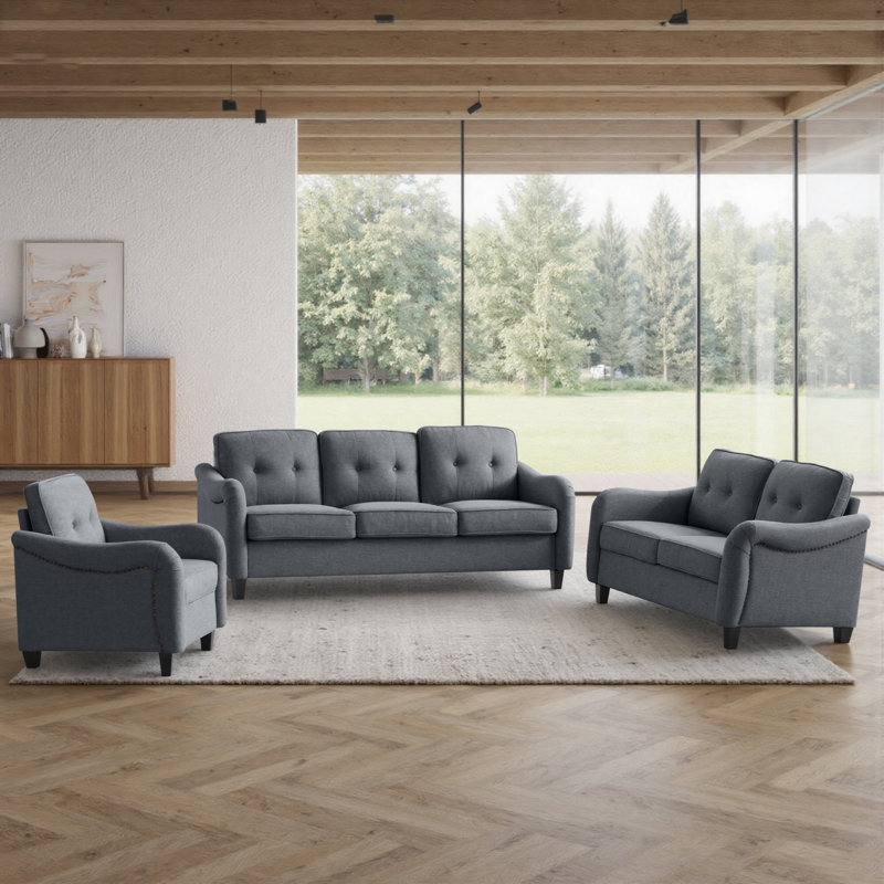 Ensemble de canapé de salon 3 pièces, canapé modulaire, causeuse et fauteuil, canapé 3 places moderne + canapé 2 places + fauteuil d'appoint
