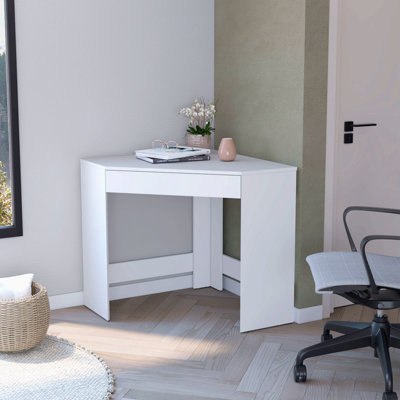 Bureau de coin blanc spacieux avec tiroir