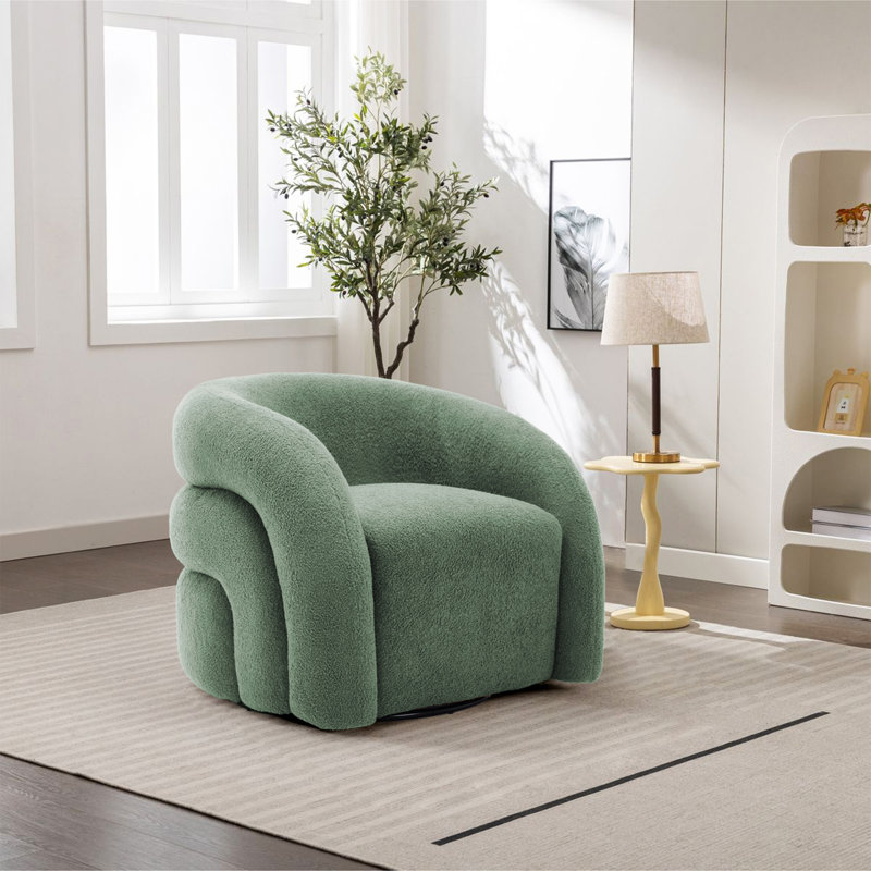 Fauteuil demi-tonneau pivotant rembourré Aunna, Mélange de polyester vert