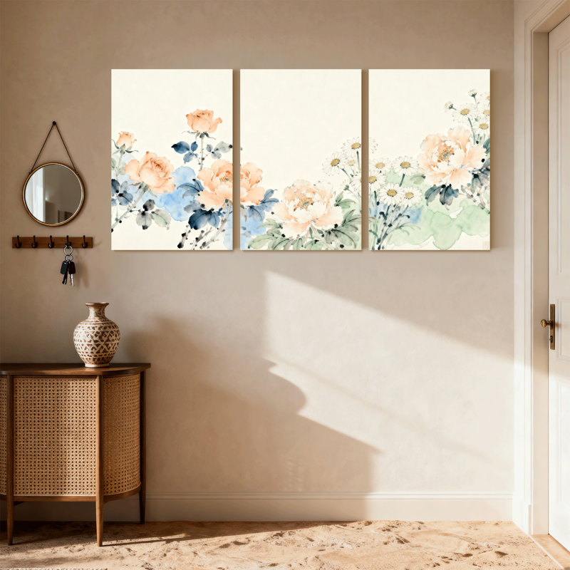 Plantes et fleurs, aquarelle florale, roses et marguerites, ensemble de 3 impressions sur toile, H 18 po x l 36 po