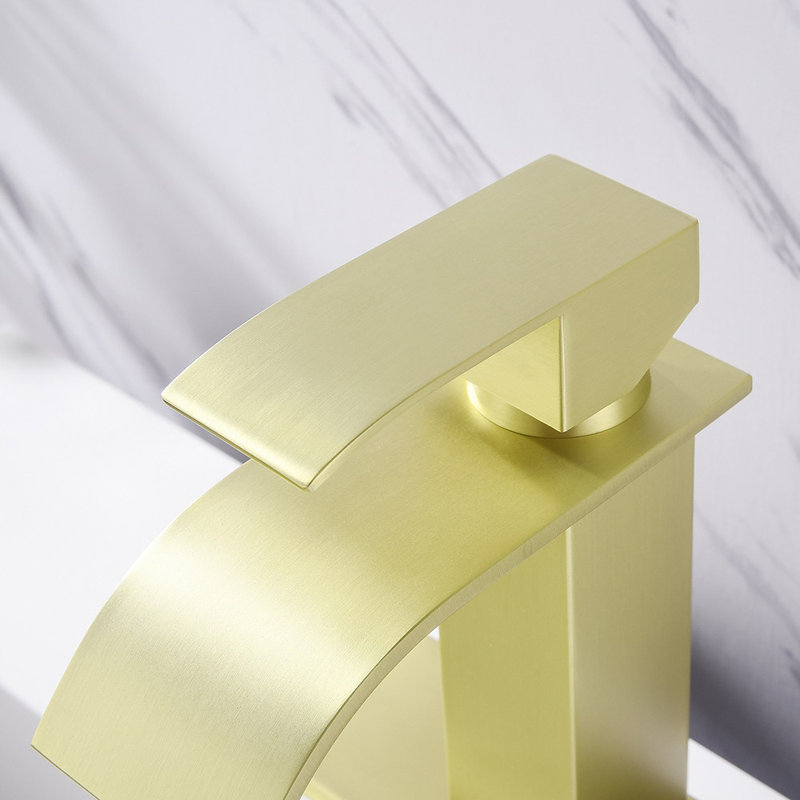 Single Handle Waterfall Bathroom Sink Faucet with Deck Plate in Gold, Gold