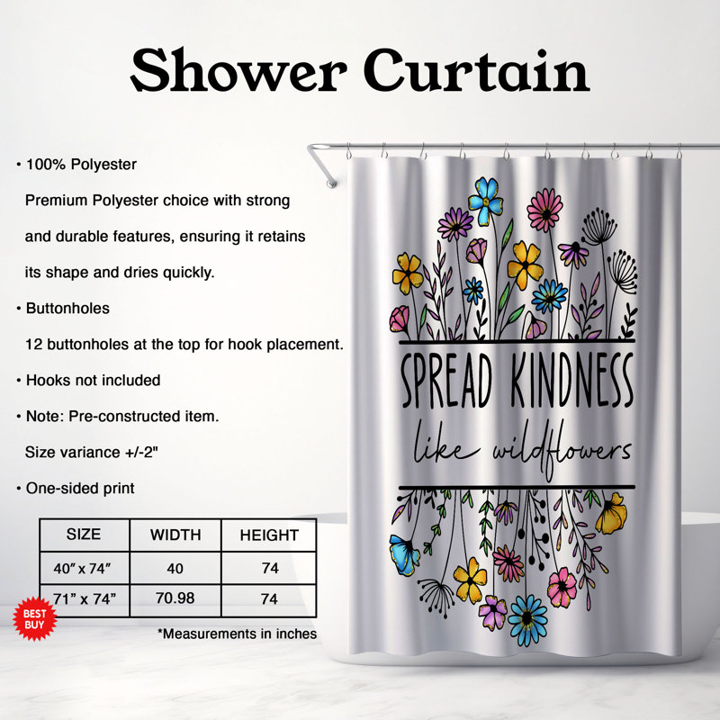 Shining Kind Heart - 1 Piece Standard Shower Curtain, 74"H x 71"W