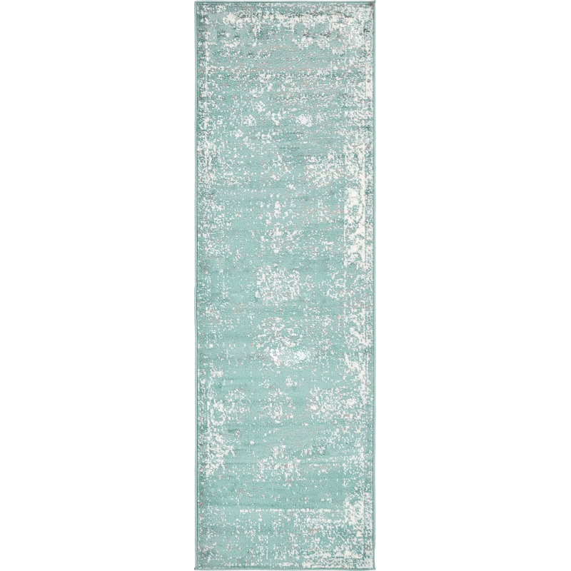 Tapis floral turquoise Brandt, Tapis de couloir 2 pi x 6 pi 7 po