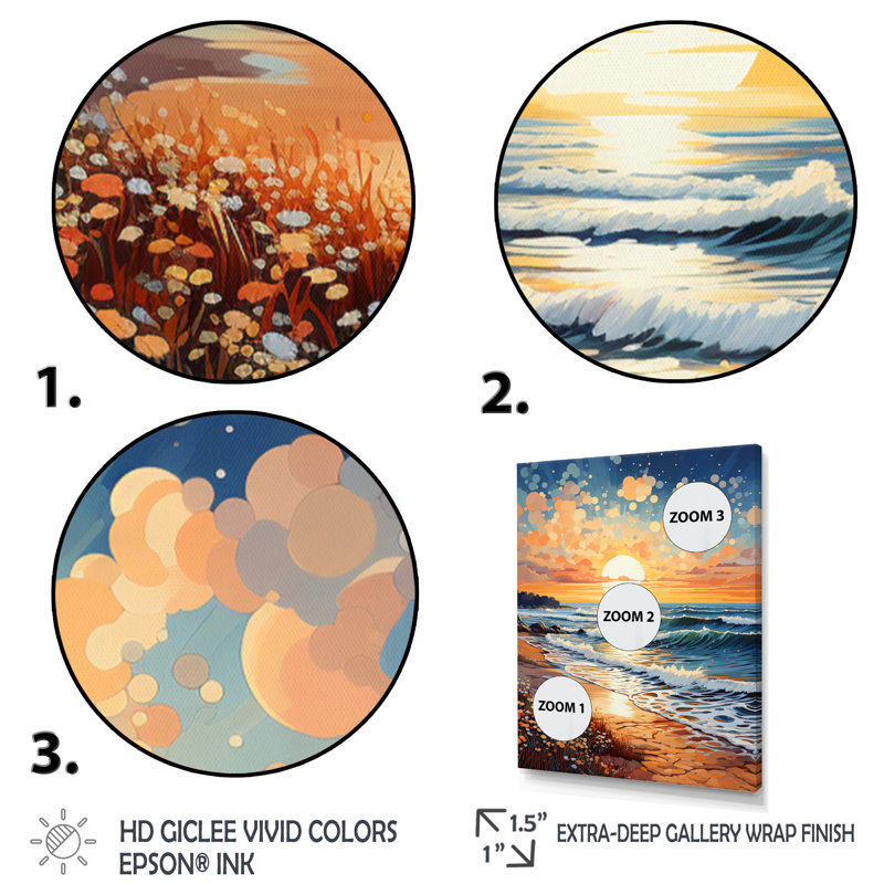«Beach Sunkissed Sands Pointillism I», reproduction sur toile, H 20 po x l 12 po x P 1 po, Cadre flottant brun
