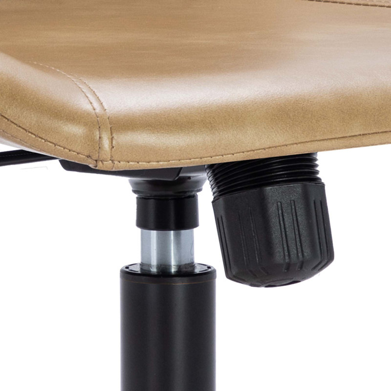 Keavey 23" Wide Leather Mid Back Mid-Century Modern Office Chair , Gold, Dark Brown