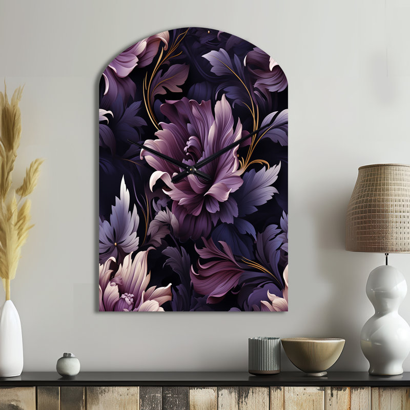 Shadowed Elegance Moody Patterns - Arch Floral Metal Wall Clock, No Wall Clock Print, Medium