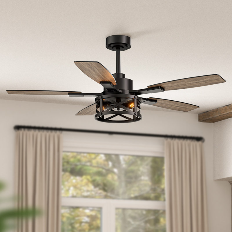 52 Inch Ceiling Fans With Lights And Remote & App Control Farmhouse Ceiling Fan For Bedroom Living Room And Patio Black, 52" 
