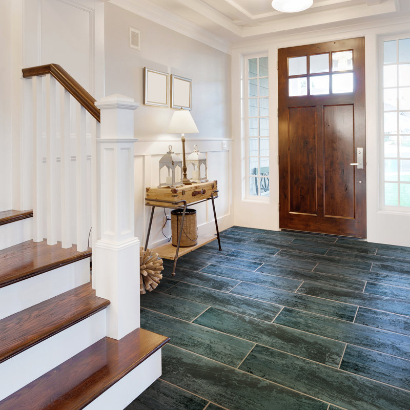 Cassis 8.5" x 35.5" Porcelain Wood Look Wall & Floor Tile, Black