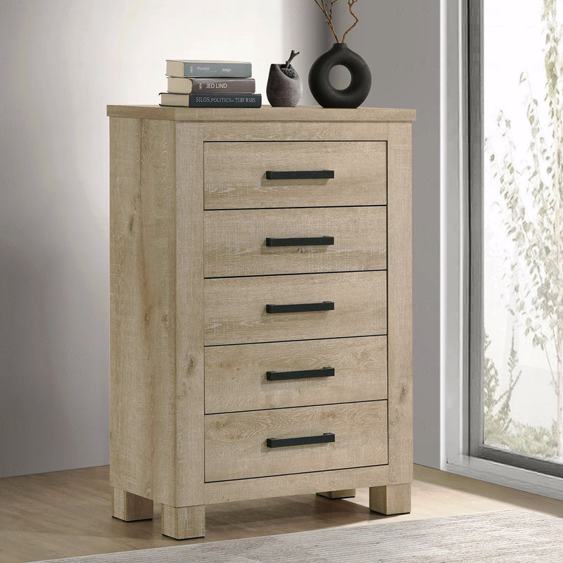 Commode 5 tiroirs en chêne vieilli