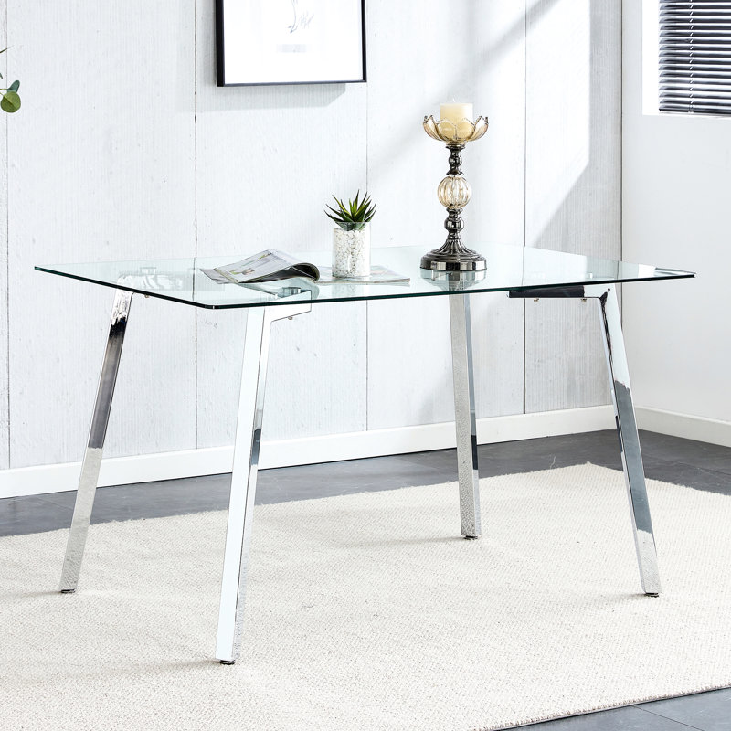Table de salle à manger rectangulaire en verre trempé de 0,31 po, minimaliste moderne avec pieds en métal pour 4 à 6, coin cuisine, 51 po x 31 po, pieds de table, bureau, P 30 po