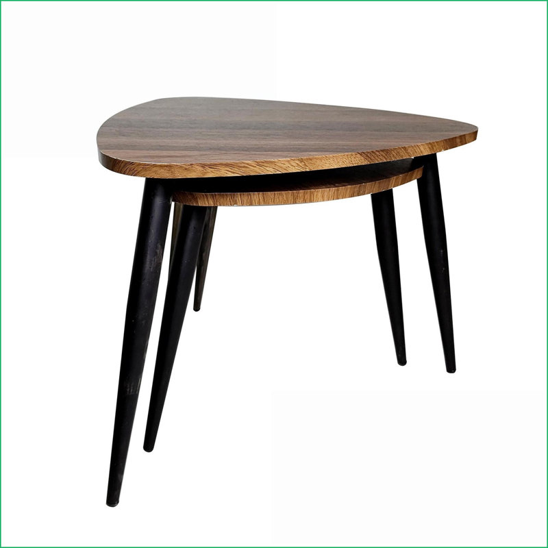 Ensemble de tables basses contemporaines peu encombrantes, 2 pièces en métal Tables gigognes en bois massif (naturel / noir)