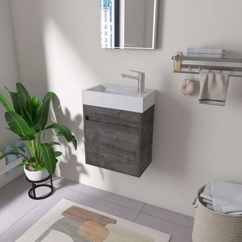 Ensemble de meuble-lavabo mural simple 18 po avec plateau en résine, Gris