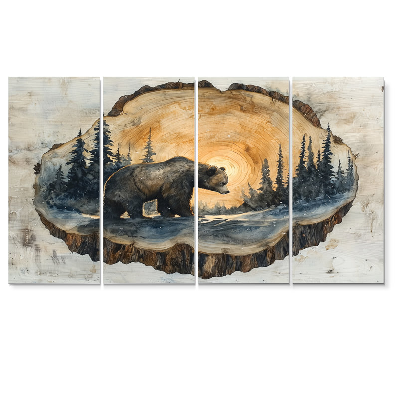 «Grizzly Bear Into The Winter Landscape I - Bear 2», art mural moderne, H 28 po x l 48 po, 4