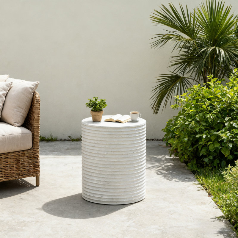 Cylindrical Round Side Table Magnesium Oxide Sofa Table 35x44cm, White