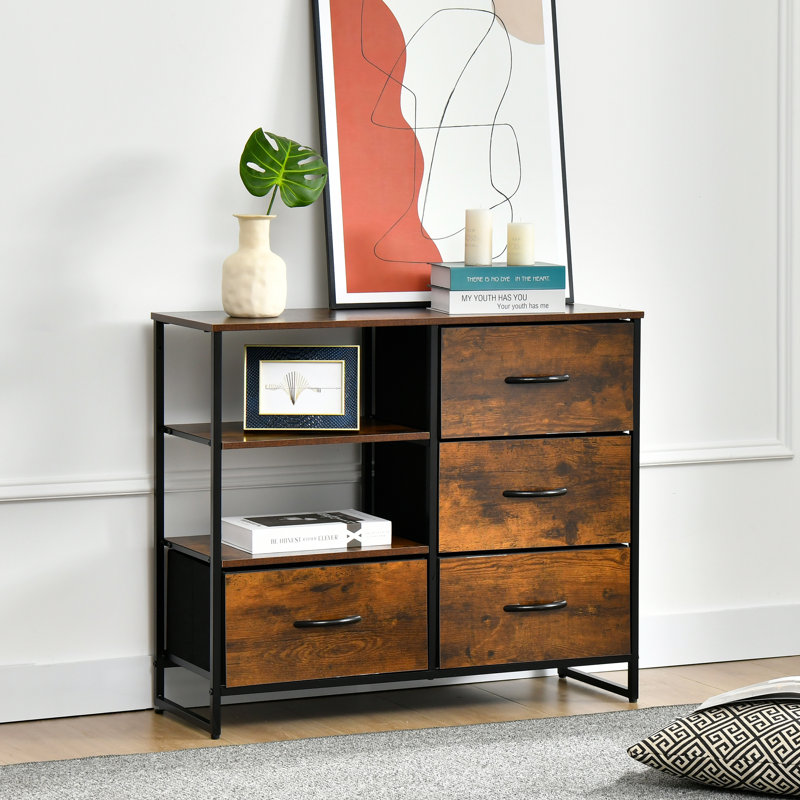 Commode compacte à 4 tiroirs Hanshika, Brun rustique