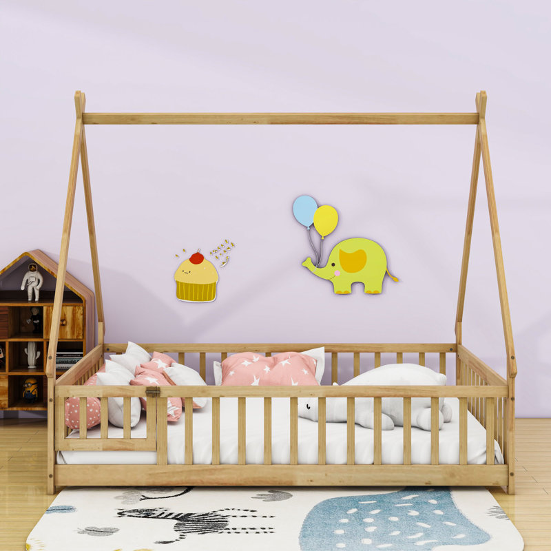  Lit double en bois avec porte, Naturel