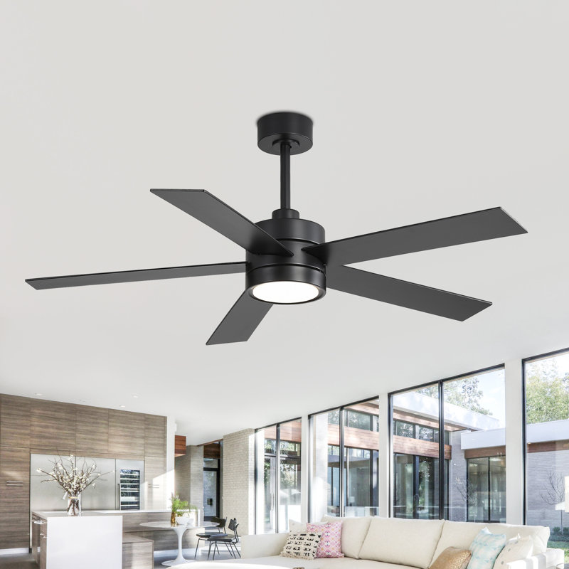 Ventilateurs de plafond à DEL 52 po avec ensemble d'éclairage et télécommande, Noir, Noir, 52"