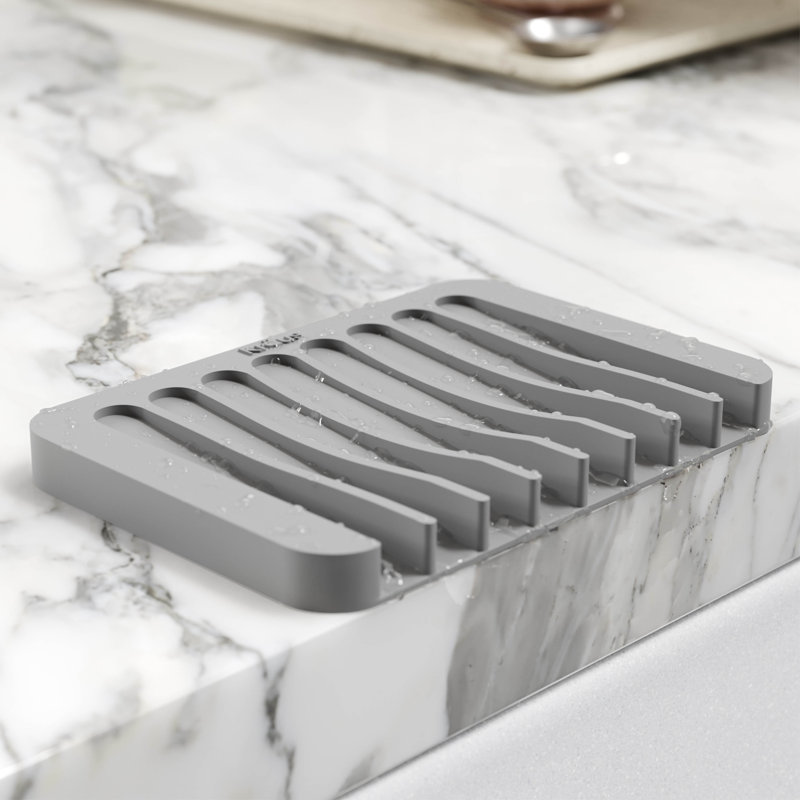 KRAUS Self-Draining Silicone Soap Dish / Sponge Holder for Bathroom or Kitchen Counter, Light Gray