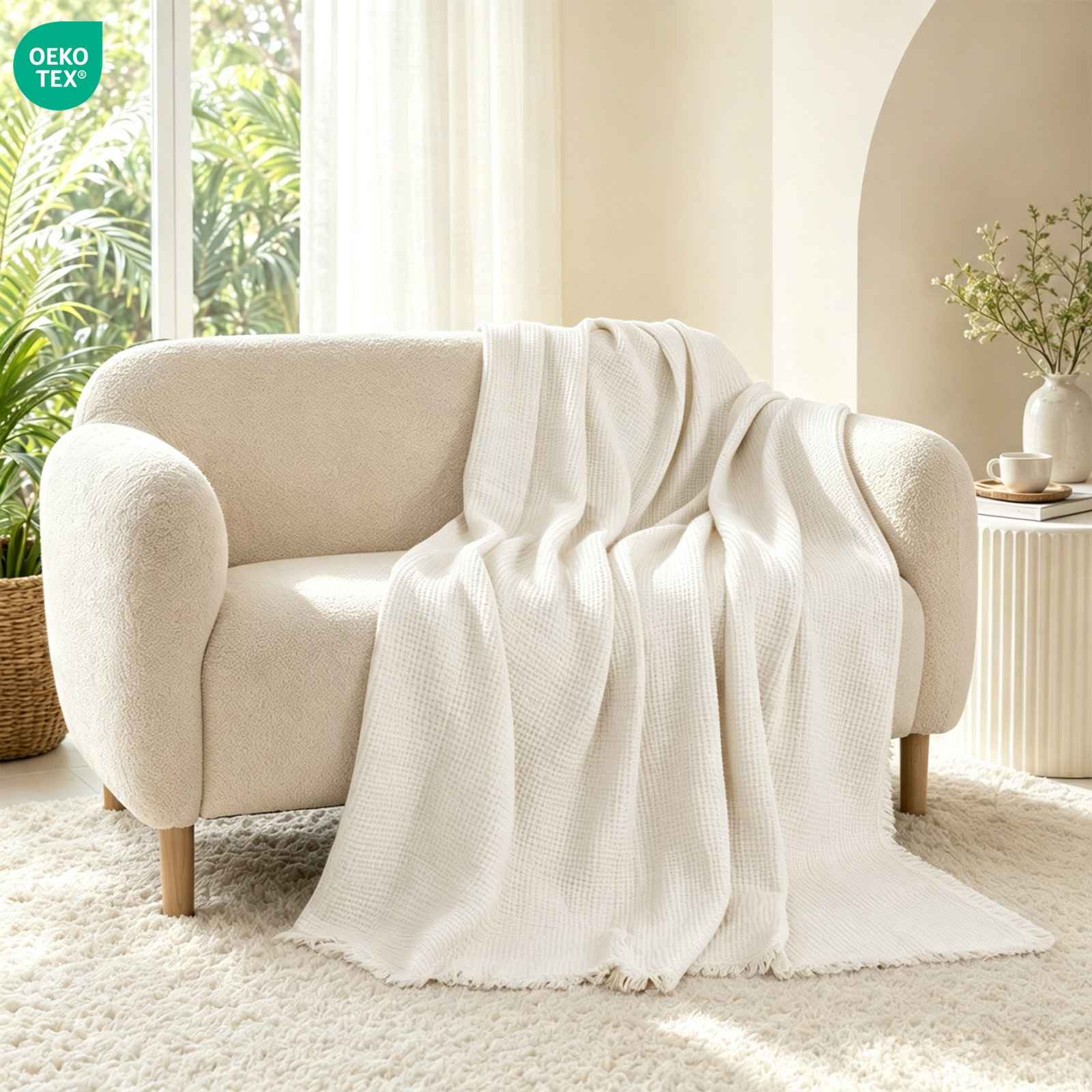 Plain Weave / Muslin Throw Blanket, Cream