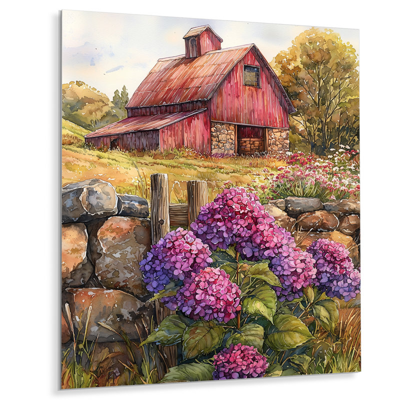 Hortensias dans la lavande couleur grange III - hydrangées, impression sur métal, H 44 po x l 34 po