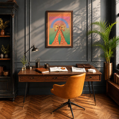 Paired Giraffes Modern - Framed Print