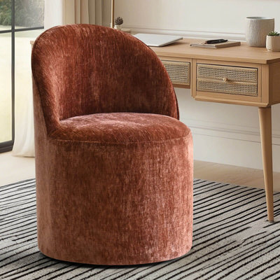 Upholstered Chenille Swivel Desk Chair With Hidden Casters