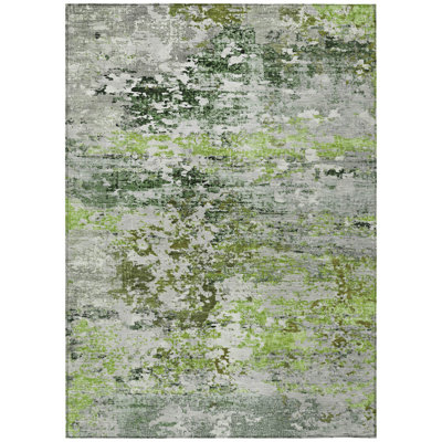 Machine Washable Indoor/Outdoor Xhevrie Aloe Rug