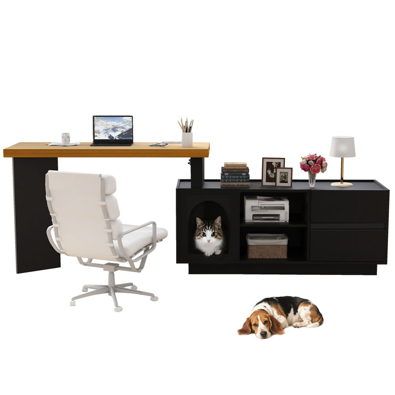 L-Shaped Writing Desk,  Black/Natural