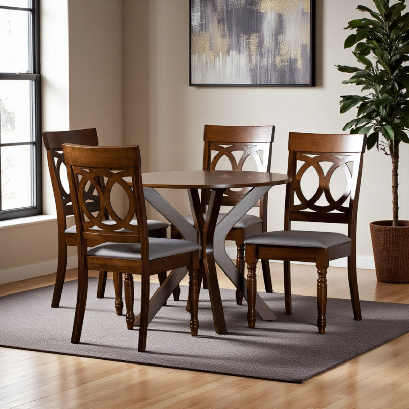 Waverly Dining Set, 29.81" H x 34.11" L x 34.11" W, 5, Walnut Brown/Gray