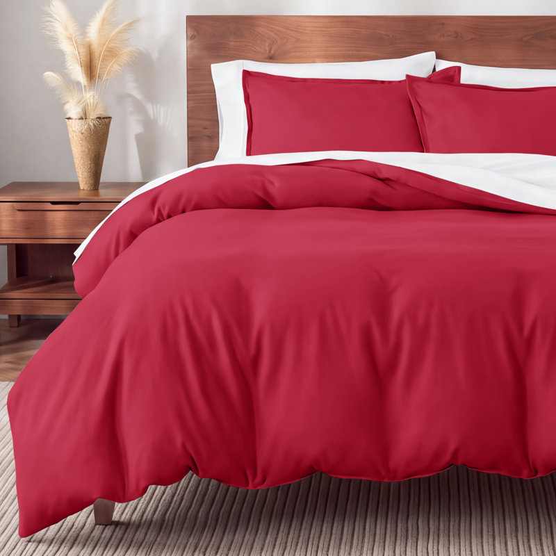 100% Cotton Flannel Duvet Cover Set, Red, King Duvet Cover + 2 King Shams