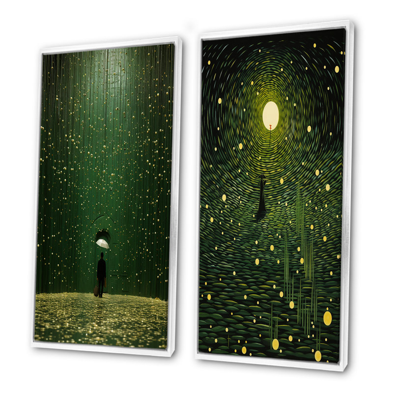 Path To The Ecology I - Ensemble de 2 décorations murales de paysages abstraits, Cadre flottant blanc, H 32 po x l 33 po