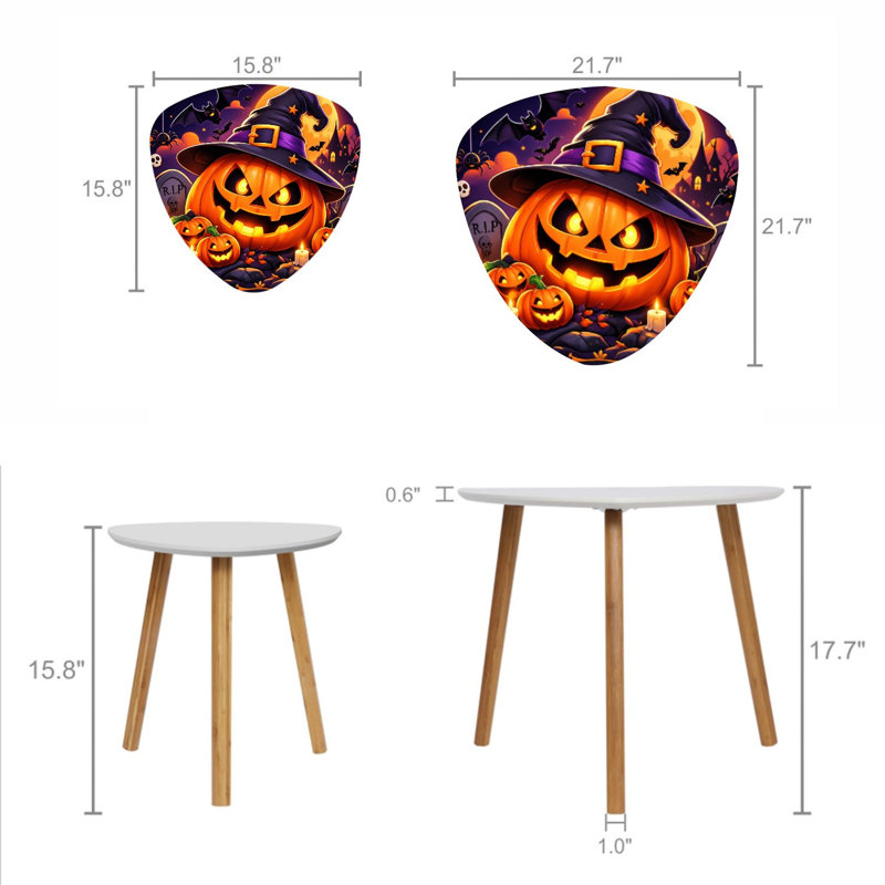 Ensemble de 2 tables basses gigognes triangulaires modernes, motif citrouilles et chauves-souris d'Halloween, style fantaisiste et effrayant, style milieu du siècle, petites tables d'appoint pour salon, chambre, appartement, décoration intérieure