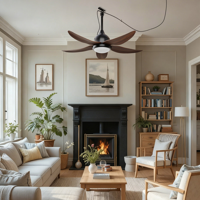 Ventilateur de plafond 44 "avec lumières à DEL à intensité variable et télécommande, Bois brun