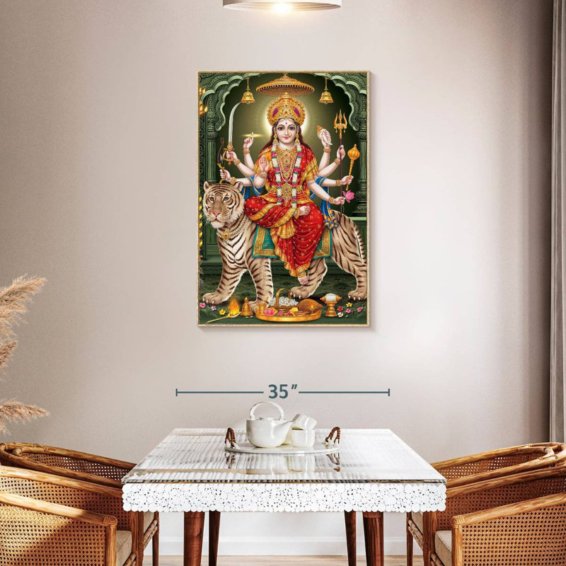 Durga sur un tigre, Floating Frame Natural Wood, 29" x 43"