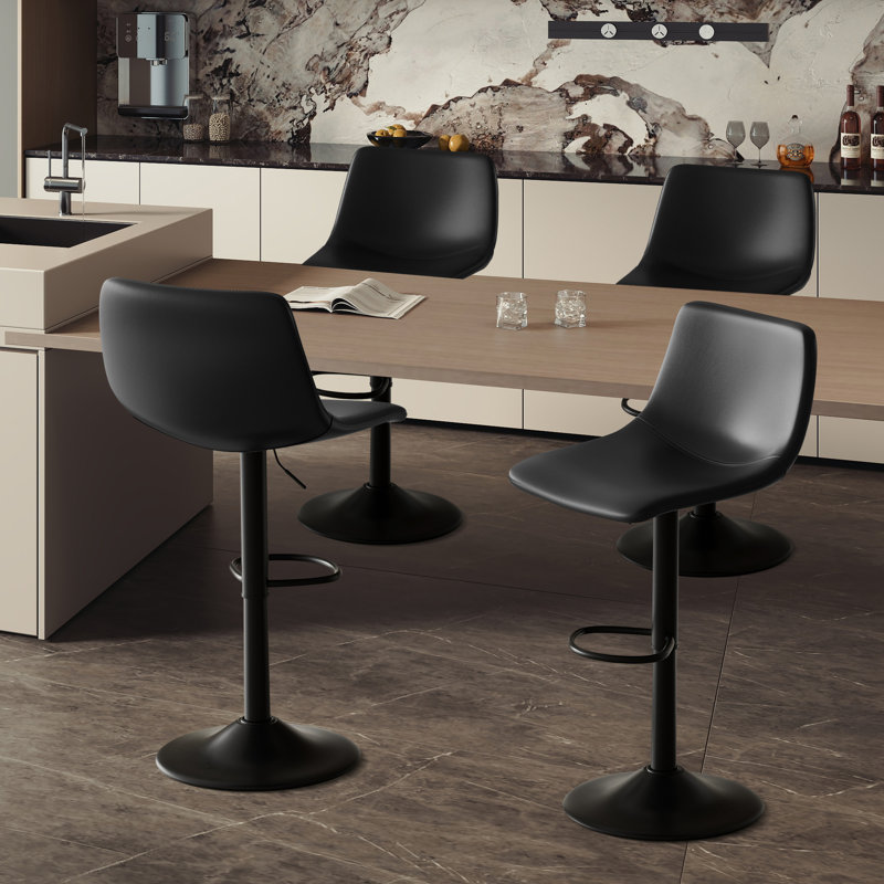 Birecree Leather Seat Adjustable Counter Height Modern Swivel Bar Stools with Backs Island Chairs for Home Kitchen, 4