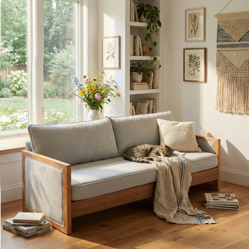 Canapé 3 places moderne en chenille avec cadre ouvert, Gris