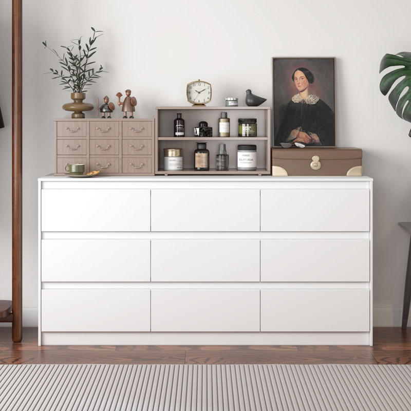 Commode 9 tiroirs 63 po de largeur, Blanc