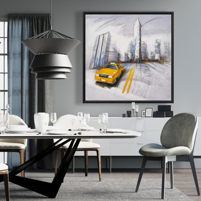 " Yellow Taxi And City Sketch "