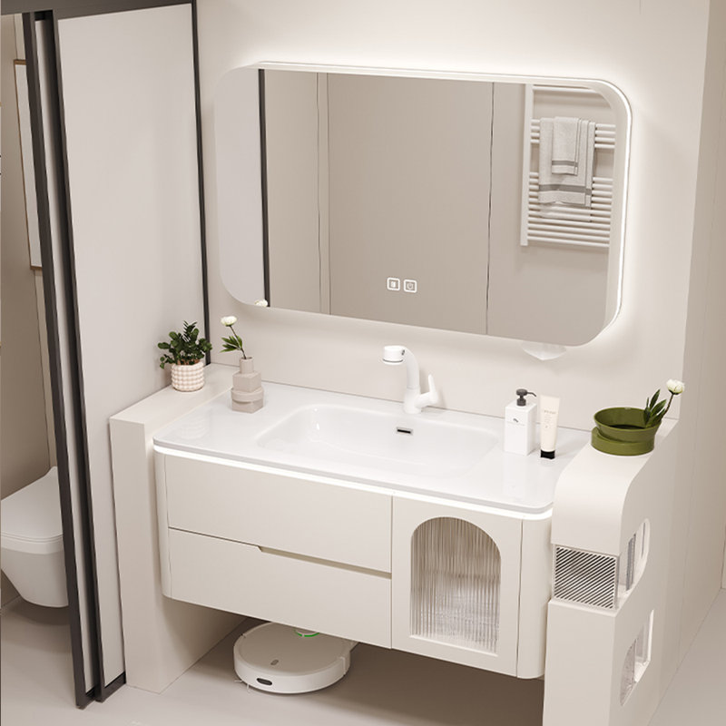 Cream style simple bathroom cabinet., Off White