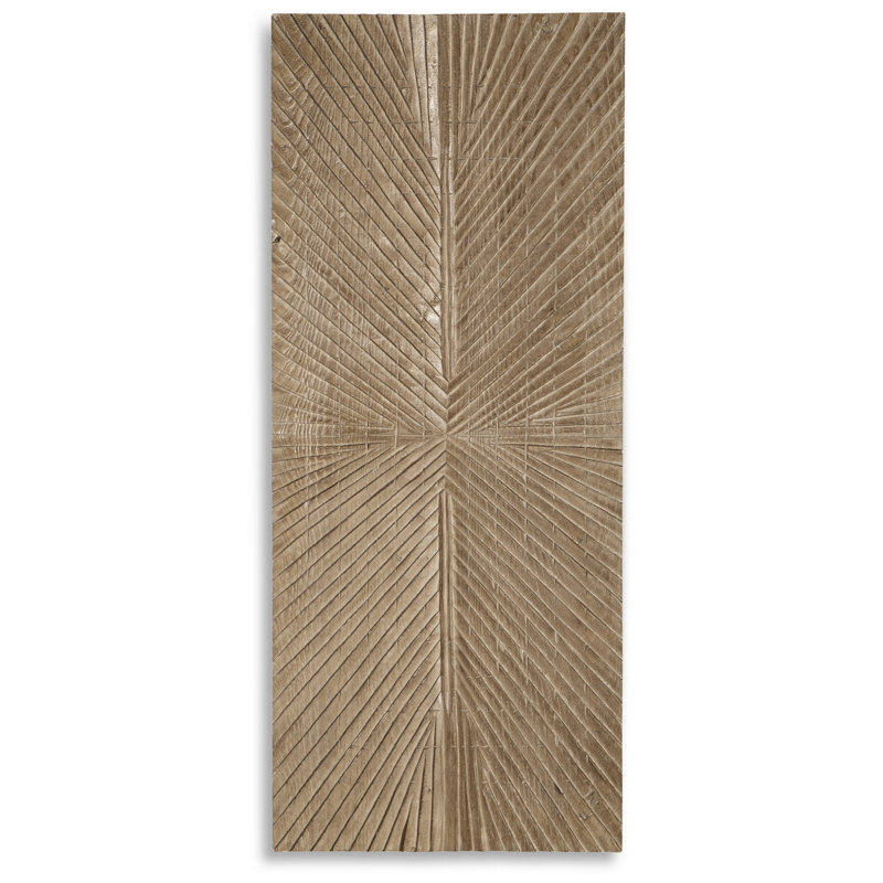 Décoration murale Ernest, motif sculpté soleil levant, panneau en bois, Brun