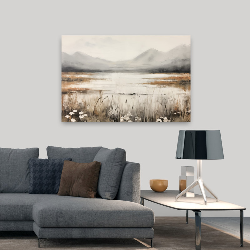 «Bright Waters Tranquil Abstract Contemporary Art», H 32 po x l 48 po