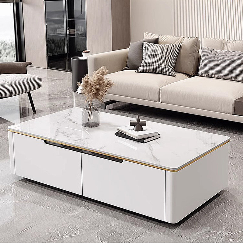 Modern Simple Rectangular Rock Slab Coffee Table, 16.93" H x 55.12" L x 27.56" W
