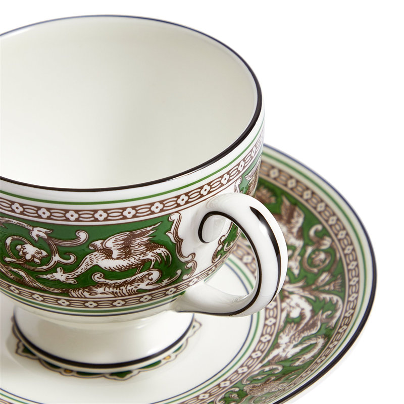 Florentine Colours 5.8floz Teacup & Saucer, Verde