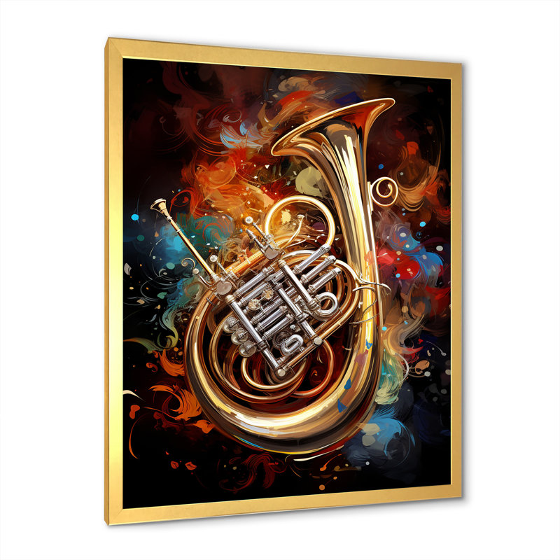«French Horn Flourish Lustrous I», reproduction sur toile, Cadre doré simple, H 32 po x l 24 po x P 1 po