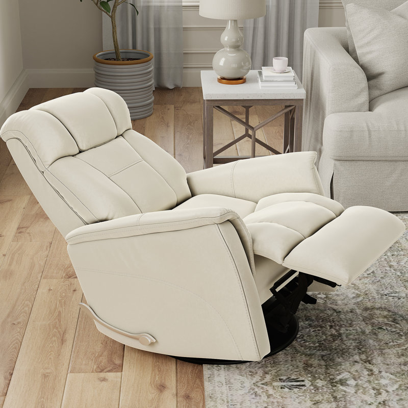Global Home Swivel Glider Recliner With Manual Adjustable Headrest & Footrest In Faux Leather Bentley Oyster