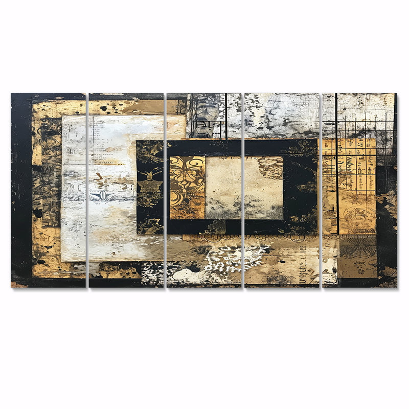«Eernal Moments Vintage Frame Collage - Abstract Collages», art mural 5 pièces, H 32 po x l 80 po