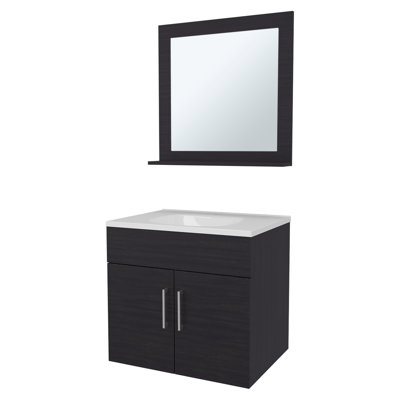 Meuble-lavabo flottant à 2 portes avec lavabo et miroir - ombragé, fonctionnalité améliorée, matériau, finition de salle de bain moderne, armoires imperméables, miroir réfléchissant transparent, polyvalent classique