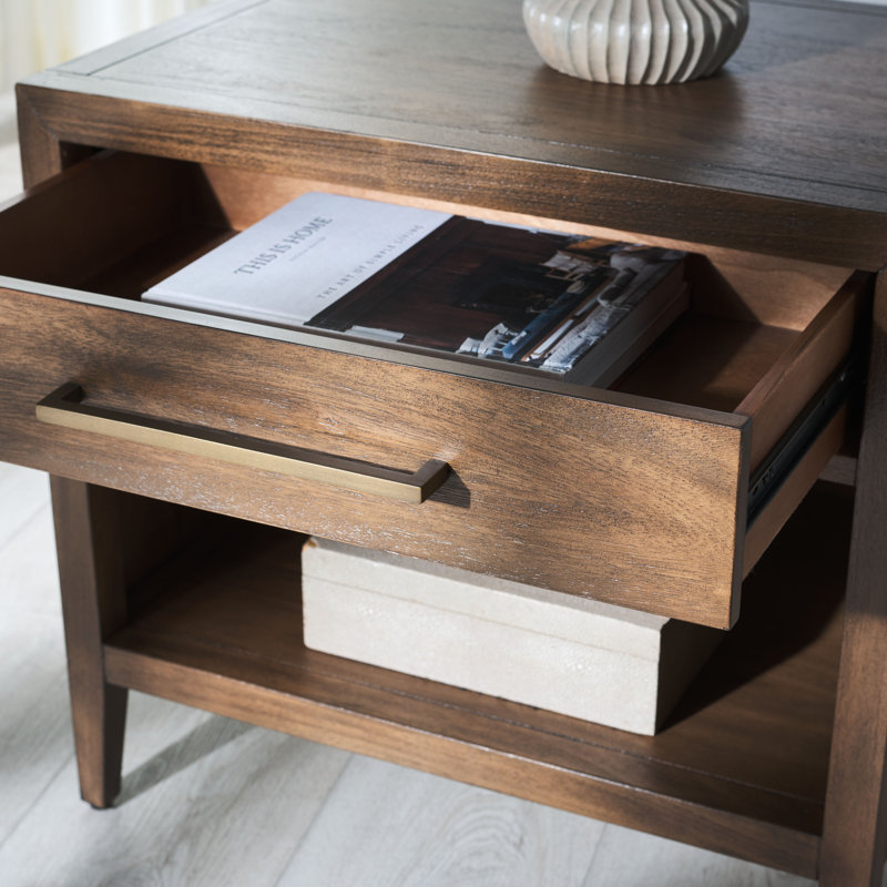 Ariella Brown Mahogany 1-Drawer Nightstand with Brass Pull