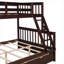Lit superposé simple au-dessus de double avec tiroirs de rangement sous le lit et échelle intégrée, fabrication en bois massif, finition brune