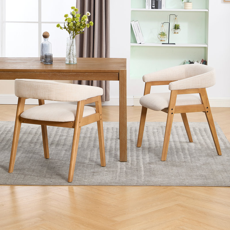 Mid-Century Modern Dining Chairs, Linen Upholstered Kitchen Dining Room Chairs Curved Backrest Dining Chairs With Wood Legs(Set Of 2)